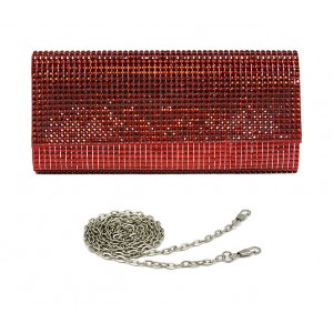 Evening Bag - 12 PCS - Jeweled Acrylic Beads w/ Flap - Red -BG-100317R